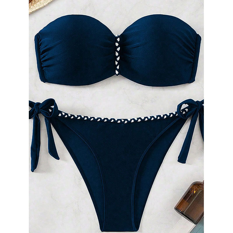 Damen Bandeau Bikini-Set mit raffinierten Rüschendetails und verstellbaren Bindändern