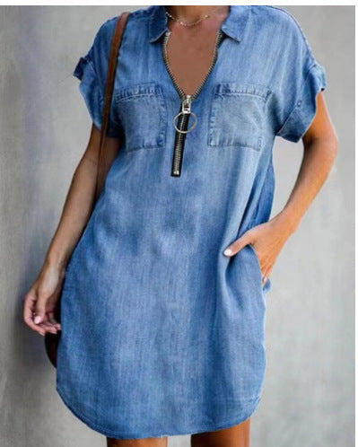 Damen Freizeit Denim-Kleid mit praktischen Taschen und Reißverschluss R&B