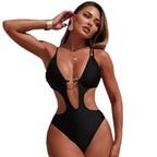 Damen Einteiler Badeanzug mit raffinierten Cut-Outs und modischem Schnallen-Detail R&B