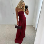 Damen Maxikleid mit raffiniertem gerafftem Oberteil und fließendem Rock R&B