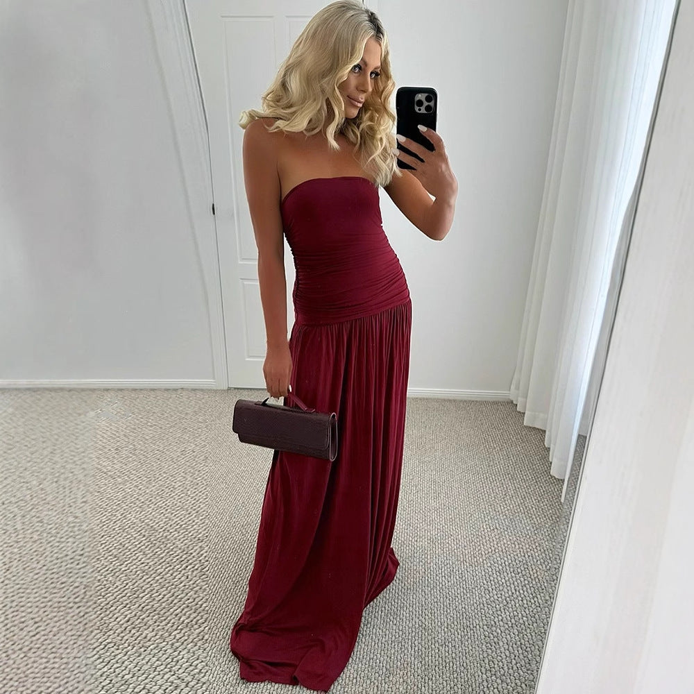 Damen Maxikleid mit raffiniertem gerafftem Oberteil und fließendem Rock R&B