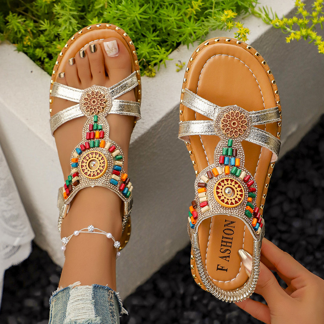 Damen Boho-Inspired Sandalen mit kunstvollen Verzierungen R&B