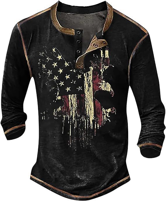 Herren Langarmshirt mit künstlerischem Grafikdruck und praktischem Knopfverschluss