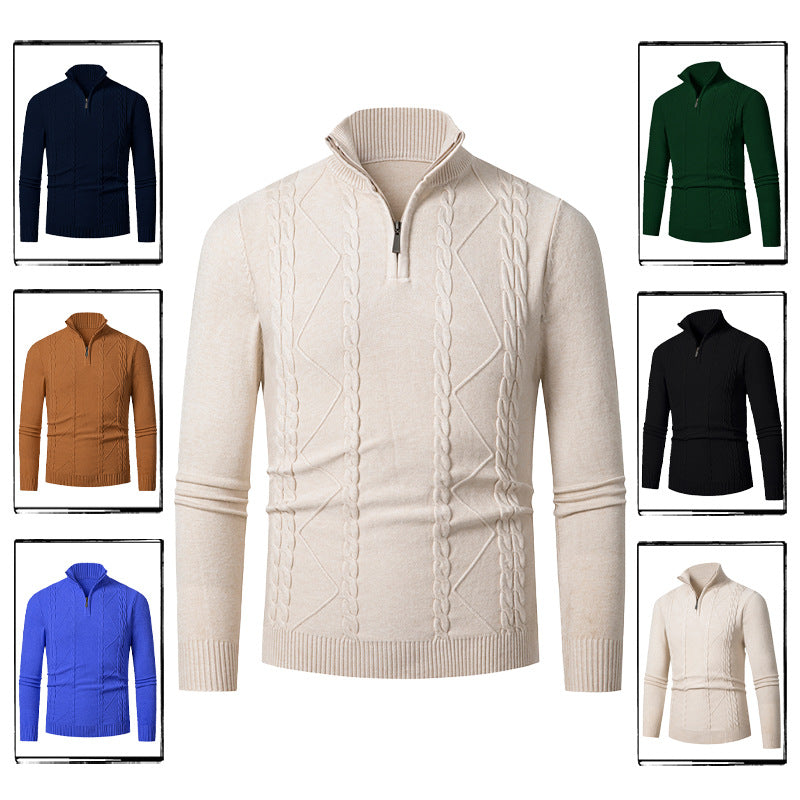 Herren Strickpullover mit Halb-Zip und strukturiertem Muster R&B