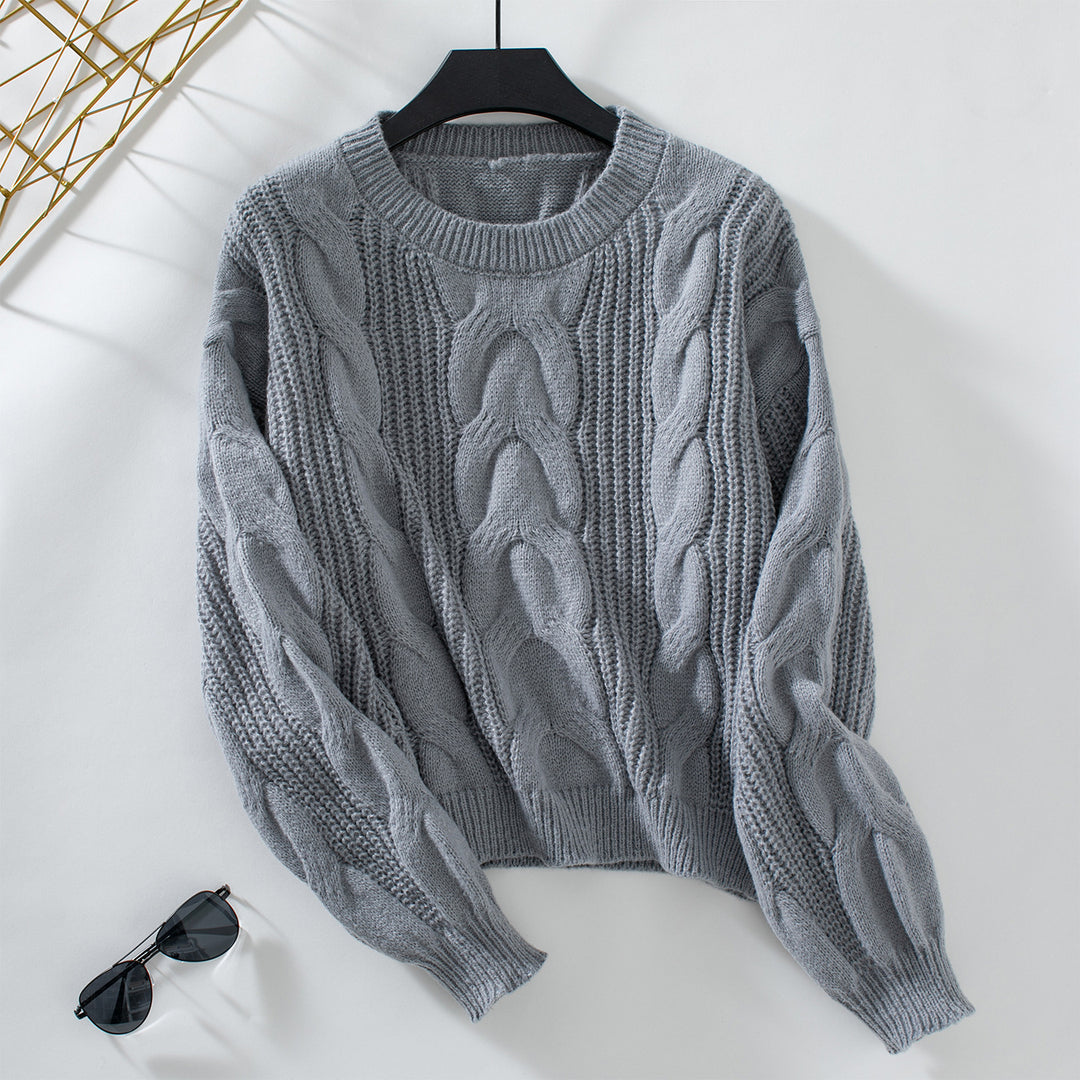 Damen grob gestrickter Pullover mit voluminösen Ärmeln und Zopfmuster R&B