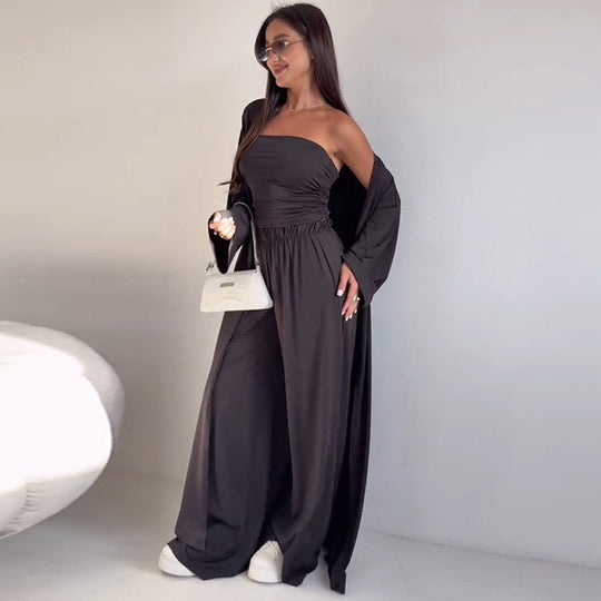 Damen Zweiteiler-Set mit weitem Palazzo-Hosen und schickem Bolerojäckchen R&B