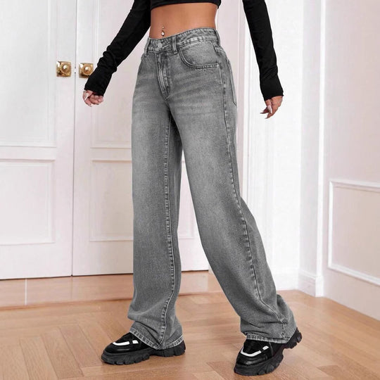 Damen lockere High-Waist Jeans im Used-Look R&B