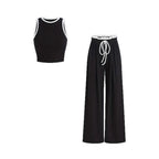 Damen stylishes Sport-Set mit hoch taillierter Weitbein-Hose und sportlichem Bustier R&B