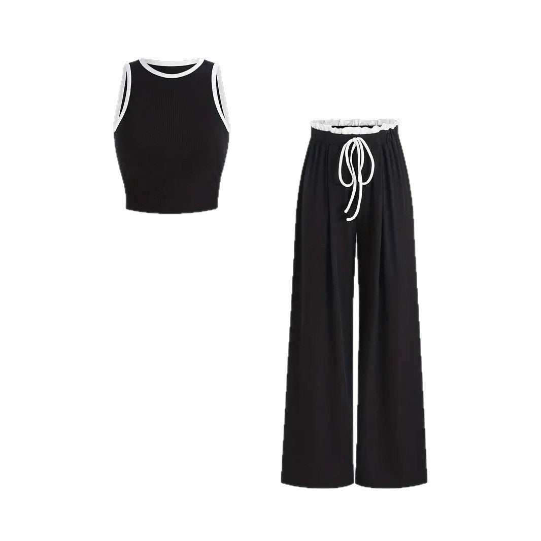 Damen stylishes Sport-Set mit hoch taillierter Weitbein-Hose und sportlichem Bustier R&B