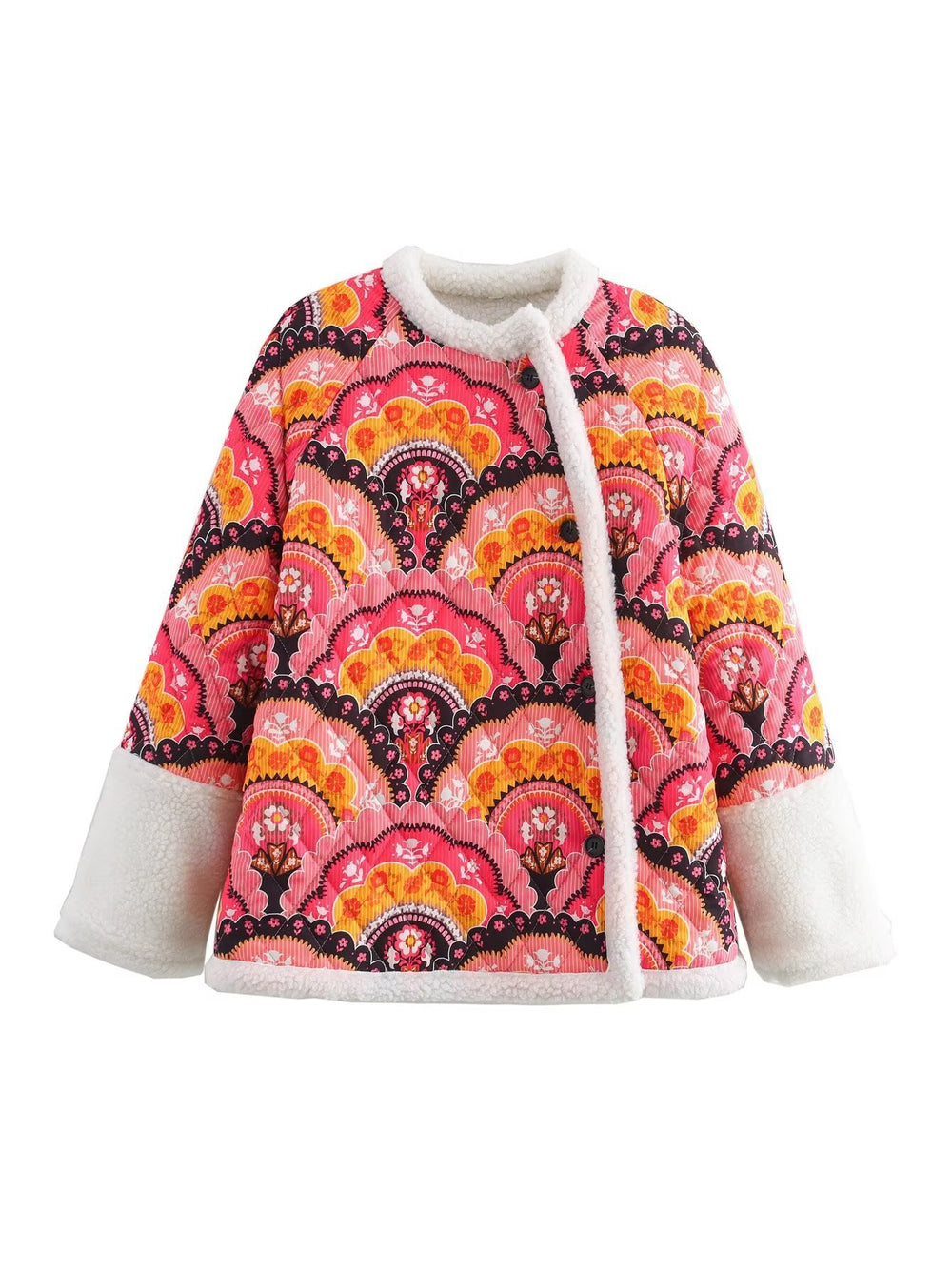 Damen gesteppte Übergangsjacke mit floralem Muster und kuscheligem Fleece R&B