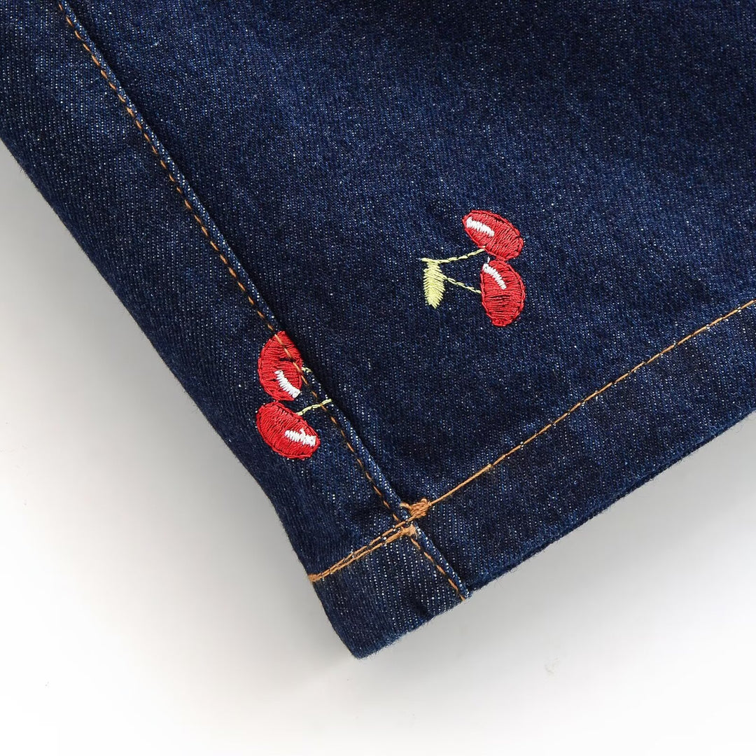 Damen Jeansrock mit verspielter Kirschstickerei und dekorativem Schnitt R&B