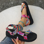 Damen Sommerliche Sport-Sandalen mit bunten Riemen und rutschfester Sohle R&B