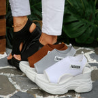 Damen Plattform-Sandalen mit atmungsaktivem Strickmaterial