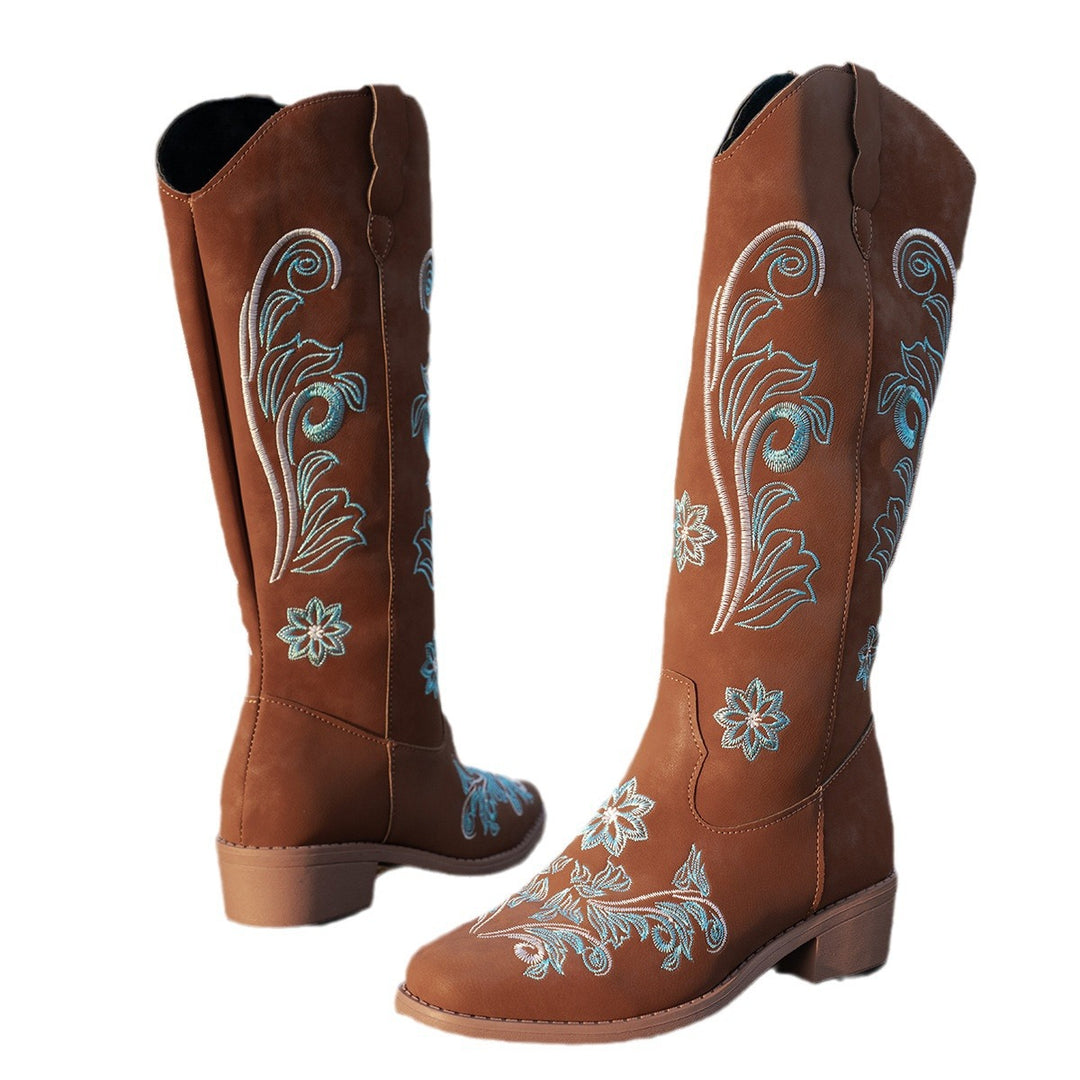 Damen Cowboy-Stiefel mit handgefertigten floralen Details und bequemem Blockabsatz R&B