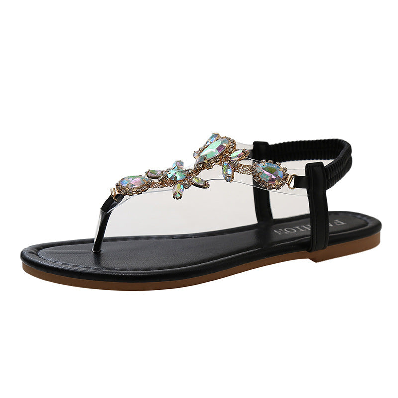 Damen elegante Zehentrenner-Sandalen mit funkelndem Strass R&B