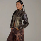 Damen modische Jacke mit strukturiertem Design und praktischen Reißverschluss R&B