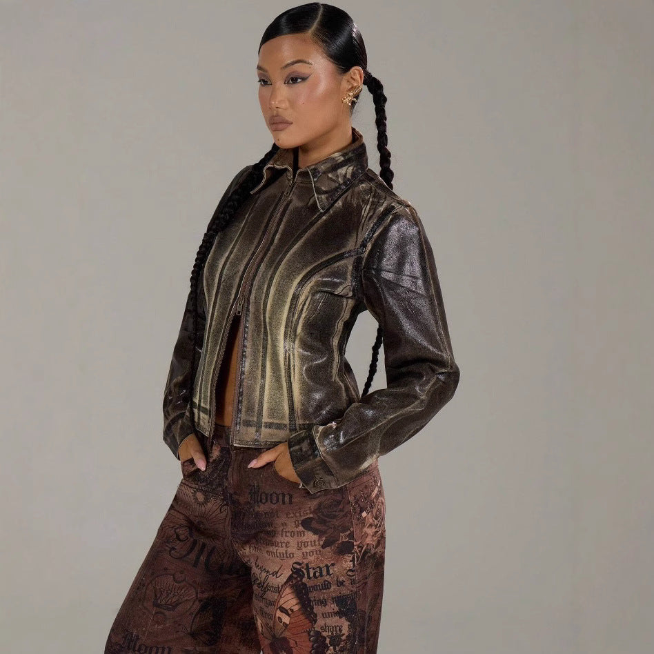 Damen modische Jacke mit strukturiertem Design und praktischen Reißverschluss R&B