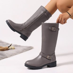 Damen modische Longboots mit eleganter Schnalle und robustem Profilsohle R&B
