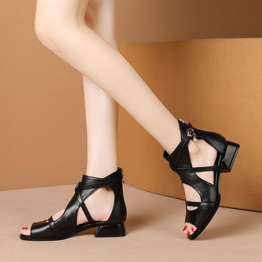Damen Open-Toe Schnürsandalen mit angedeutetem Absatz und verstellbarem Riemen R&B