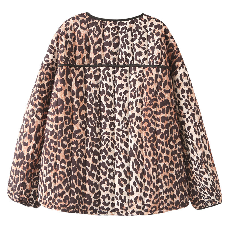 Damen gesteppte Jacke mit Leopardenmuster und praktischen Taschen R&B