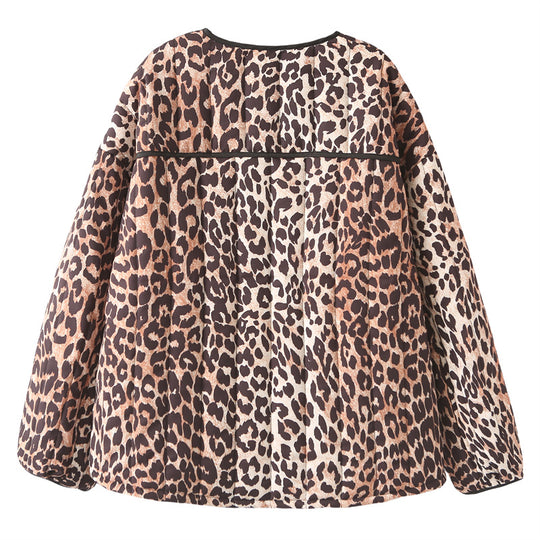 Damen gesteppte Jacke mit Leopardenmuster und praktischen Taschen R&B
