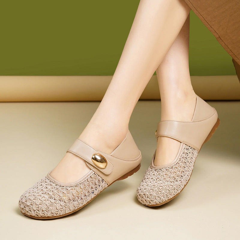 Damen Komfortable Mary Jane Ballerinas mit verstellbarem Riemen und elegantem Dekor R&B