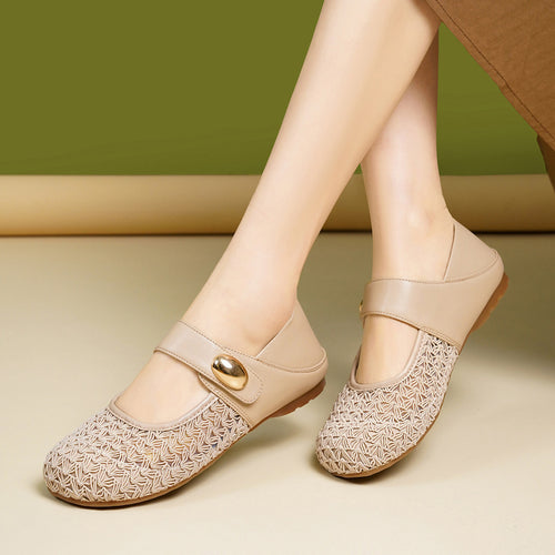 Damen Komfortable Mary Jane Ballerinas mit verstellbarem Riemen und elegantem Dekor R&B