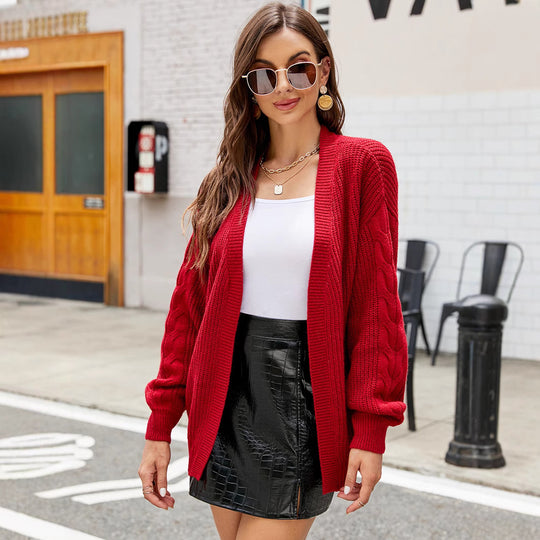 Damen Grobstrickjacke mit voluminösen Ärmeln und modernem Schnitt R&B