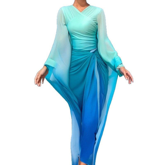 Damen Elegantes Strandkleid mit fließenden Ärmeln R&B