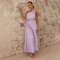 Damen Elegantes Maxikleid mit schrägem Ausschnitt und stilvollen Falten R&B