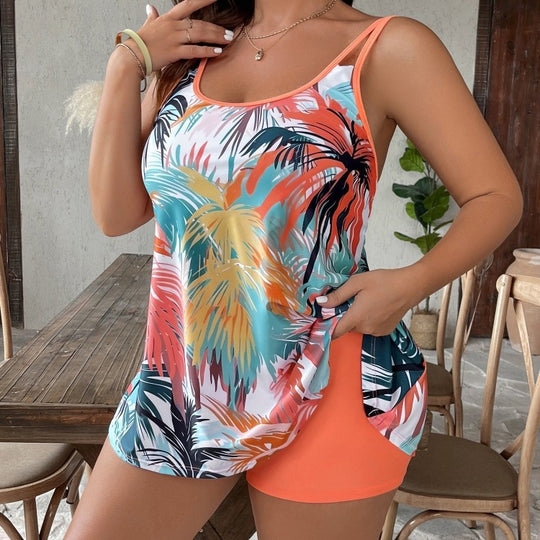 Damen Fließendes Strandkleid mit tropischem Palmendruck R&B