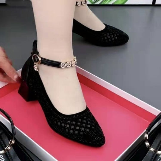 Damen elegante Ballerinas mit modischem Riemen und komfortablem Blockabsatz R&B