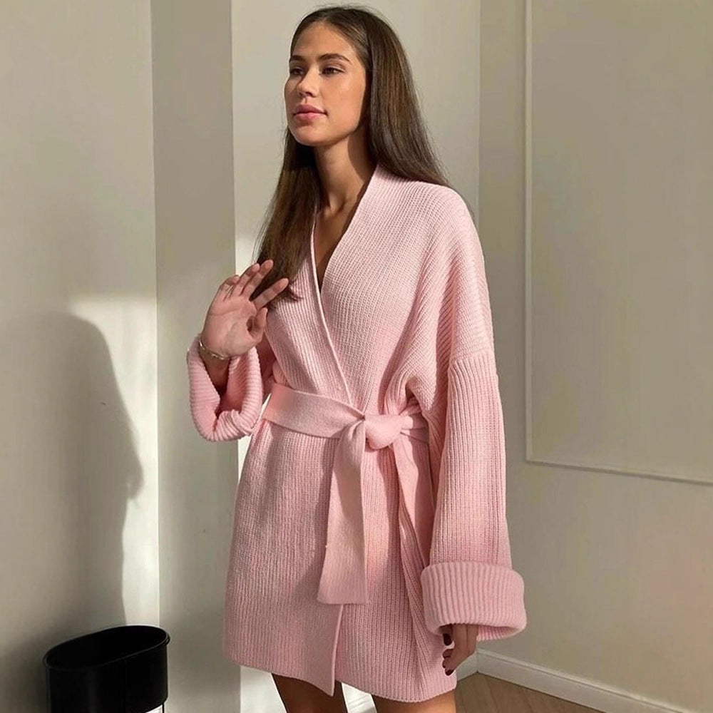 Damen Luxuriöse Strickjacke mit Gürtel R&B