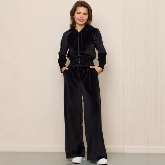 Damen Luxuriöses Fleece-Loungewear-Set mit Kapuze und lockerer Passform R&B