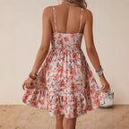 Damen Floral Sommerkleid mit schwingendem Rock und Spaghetti-Trägern R&B