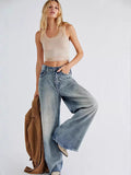 Damen Weite Denim-Hose mit fransigem Saum und hohen Schnitt R&B