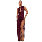 Damen Elegantes Spitzenkleid mit tiefem V-Ausschnitt und drapiertem Saum R&B