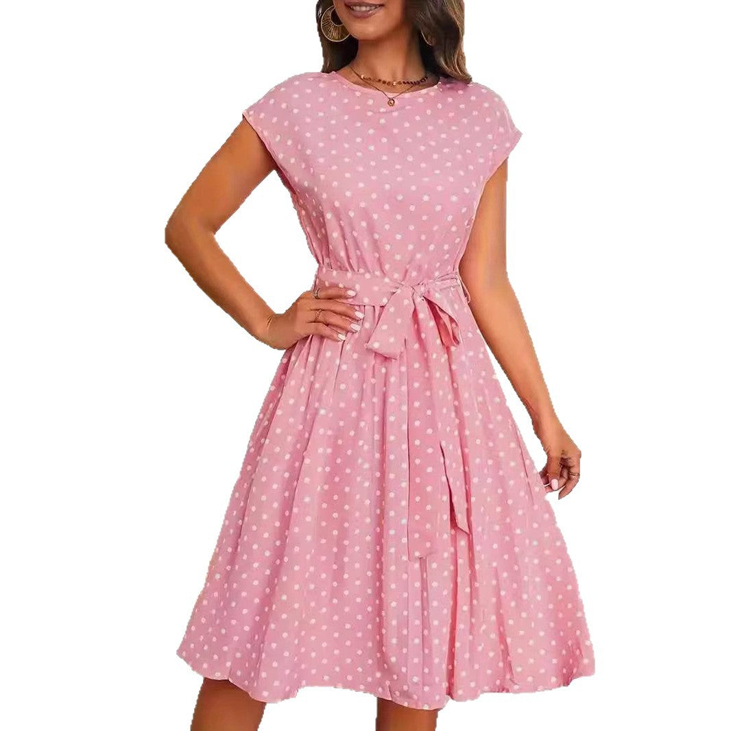 Damen Midikleid mit taillierendem Bindegürtel und verspieltem Polka-Dots Design R&B