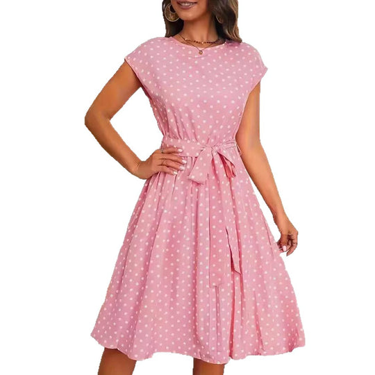 Damen Midikleid mit taillierendem Bindegürtel und verspieltem Polka-Dots Design R&B