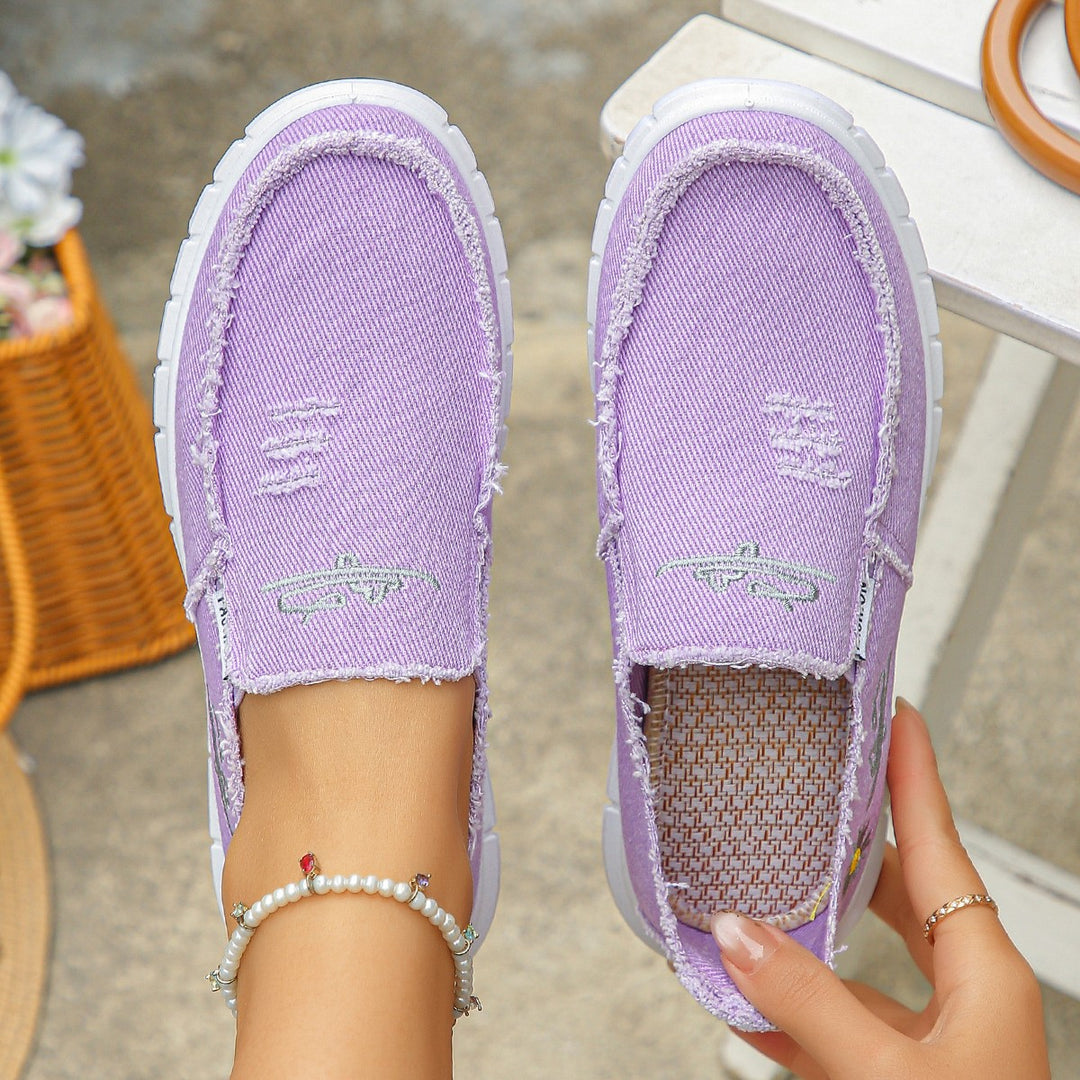 Damen lässige Slip-On Sneaker aus denimähnlichem Material R&B