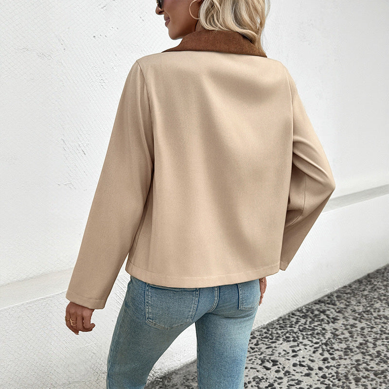 Damen modische Übergangsjacke mit stilvollem Kragen und praktischen Taschen R&B