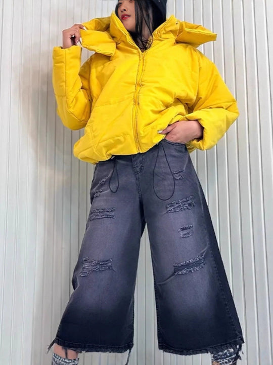 Steppjacke Damen modisch mit abnehmbarer Kapuze und Taschen