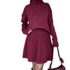 Damen Elegantes Strickensemble mit Rollkragen und fließendem Rock R&B