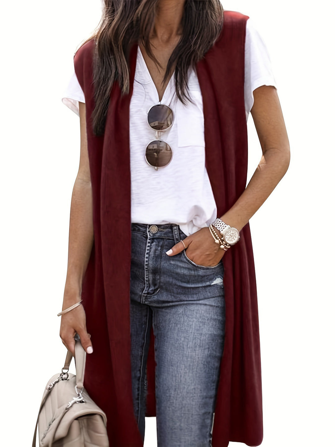 Damen longitudinaler Strickmantel mit Seitenschlitzen R&B