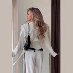 Damen Couture Blazer mit elegantem Kragen und Taillengürtel R&B