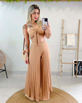 Damen Plissierte weite Hose mit Bindegürtel R&B