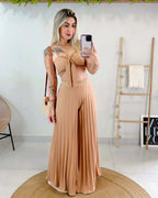 Damen Plissierte weite Hose mit Bindegürtel R&B