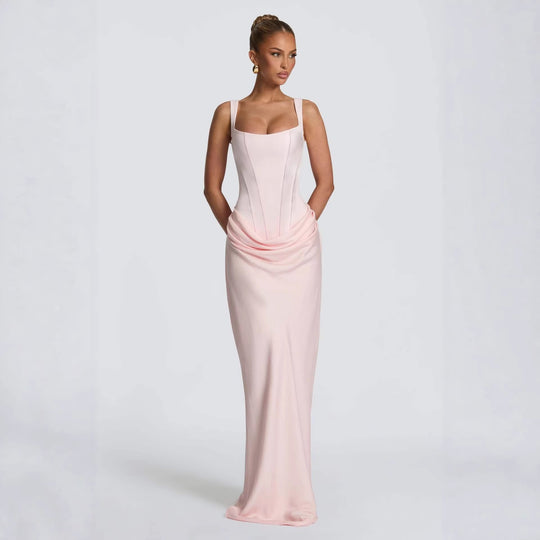 Damen Elegantes Maxikleid mit figurformendem Schnitt und zarten Drapierungen R&B