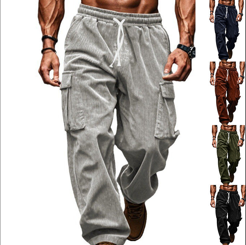Herren nan lockere Cord-Cargo-Hose mit elastischem Tunnelzugbund, aufgesetzten Klappentaschen und entspannter Silhouette R&B
