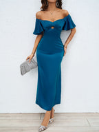 Damen Maxikleid mit schulterfreiem Design und eleganten Rüschendetails R&B